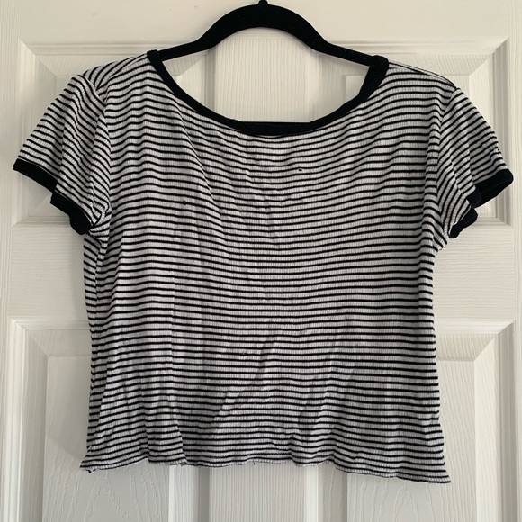 Distressed Striped Crop Tee with Gold Accents - Picture 4 of 4